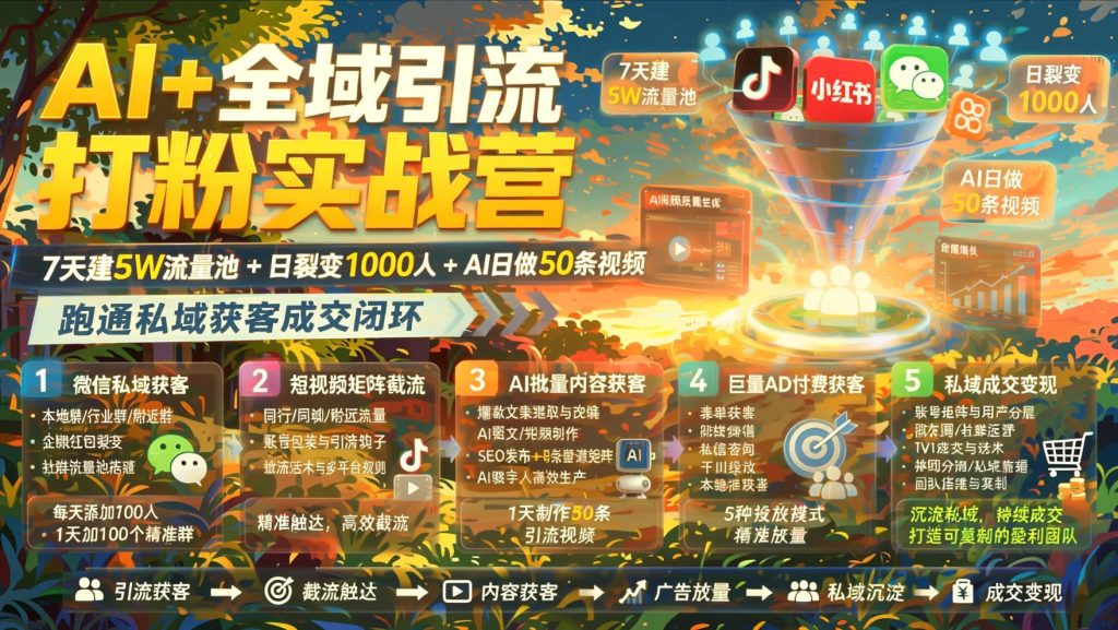 AI全域引流实操课：私域获客+短视频矩阵+广告投流全链路（哈）- 哈蒙副业社
