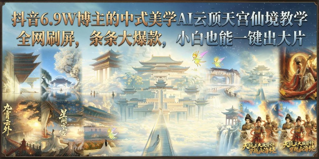 AI中式天宫视频实战教学：小白一键生成爆款仙境大片（哈）- 哈蒙副业社