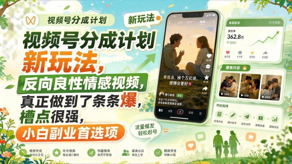 视频号分成计划新玩法：反向情感视频实操，条条爆款新手首选（哈）- 哈蒙副业社