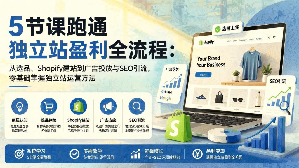 零基础独立站实操课：5节课掌握选品、Shopify建站、广告与SEO引流全流程（哈）- 哈蒙副业社