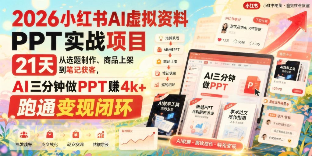 小红书AI虚拟资料PPT实战课：21天从选题到商品上架，AI三分钟做PPT跑通变现闭环（哈）- 哈蒙副业社