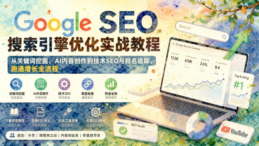 谷歌SEO实战课：关键词挖掘、AI内容创作到技术优化与排名追踪全流程（哈）- 哈蒙副业社