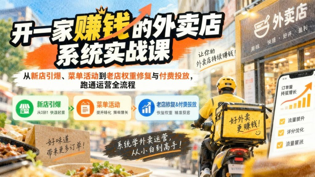 外卖店全周期运营实战：新店冷启动、菜单活动到老店权重修复（哈）- 哈蒙副业社