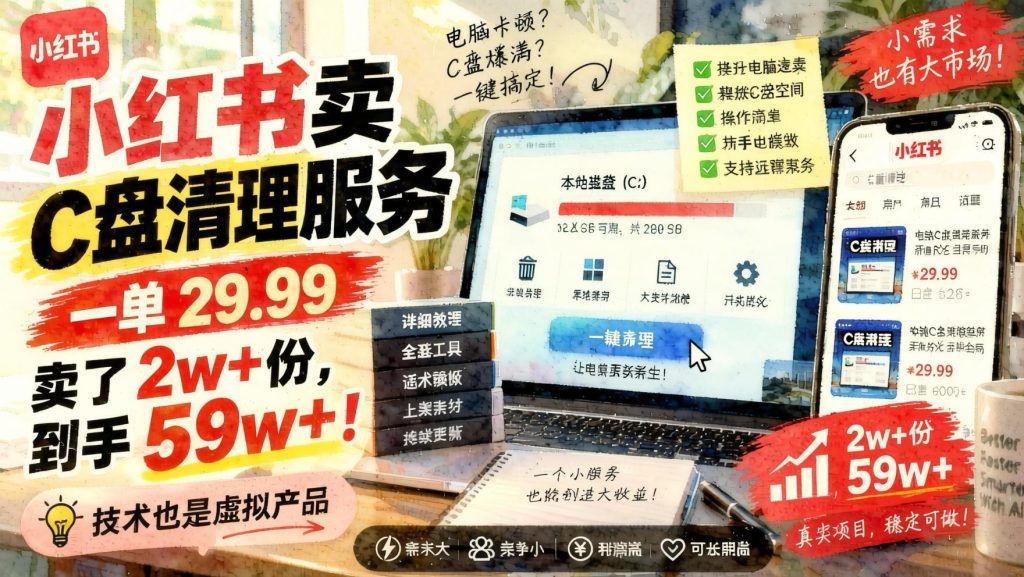 图片[1]- 小红书远程C盘清理服务：一单29.99卖出2万+，虚拟技术零门槛变现（哈）- 哈蒙副业社