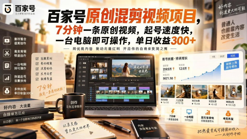 图片[1]- 百家号原创混剪视频玩法：7分钟一条，单日多平台收益300+（哈）- 哈蒙副业社