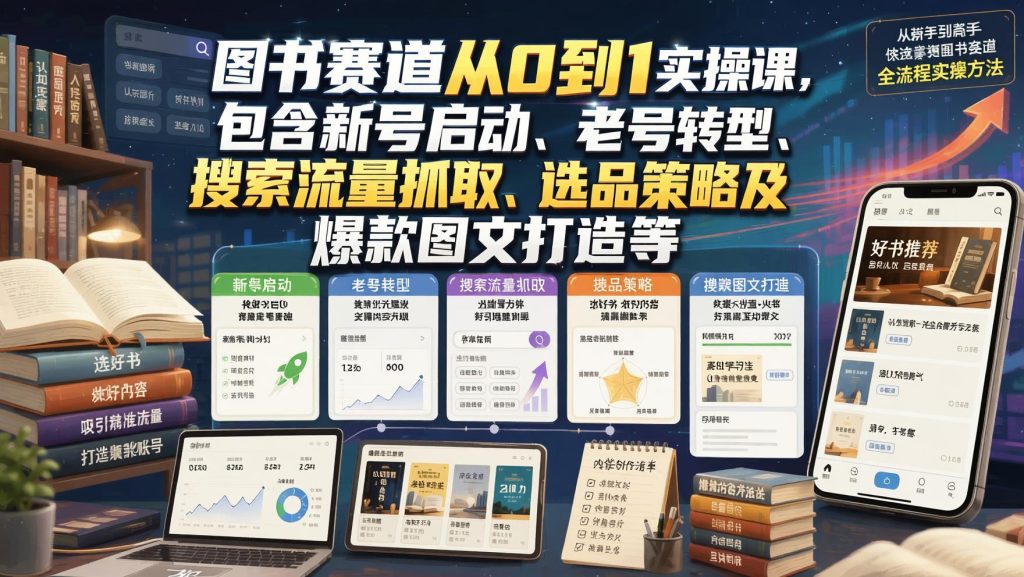 图片[1]- 普通人做图书赛道从0到1：新号启动、老号转型、搜索流量与爆款图文实操（哈）- 哈蒙副业社