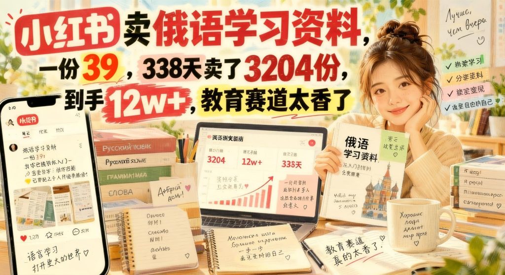 图片[1]- 小红书小语种虚拟资料：39元俄语资料卖出3200+份，教育赛道值得关注（哈）- 哈蒙副业社