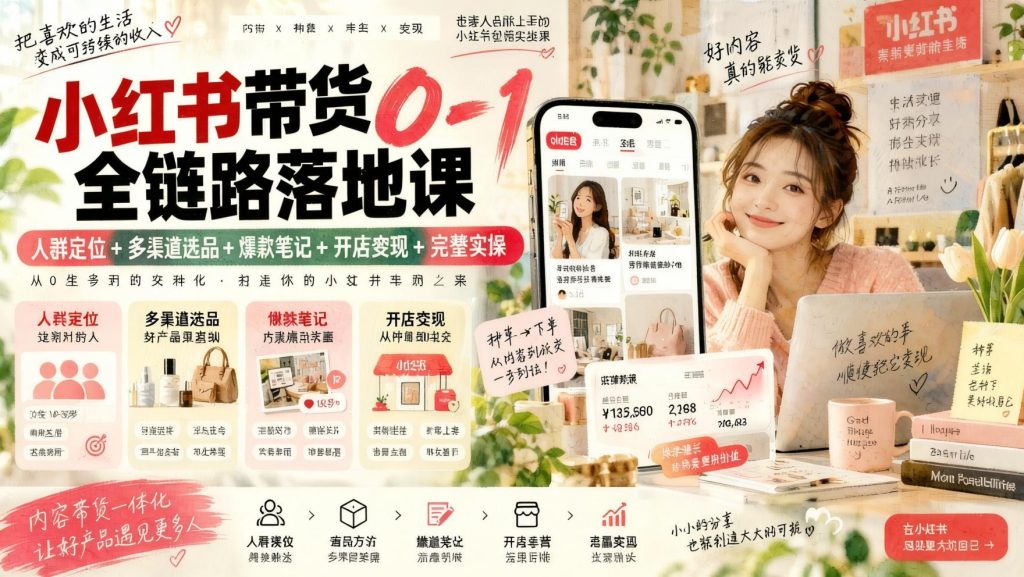 图片[1]- 小红书带货0-1全链路实操：人群定位、选品货源、爆款笔记、开店出单（哈）- 哈蒙副业社