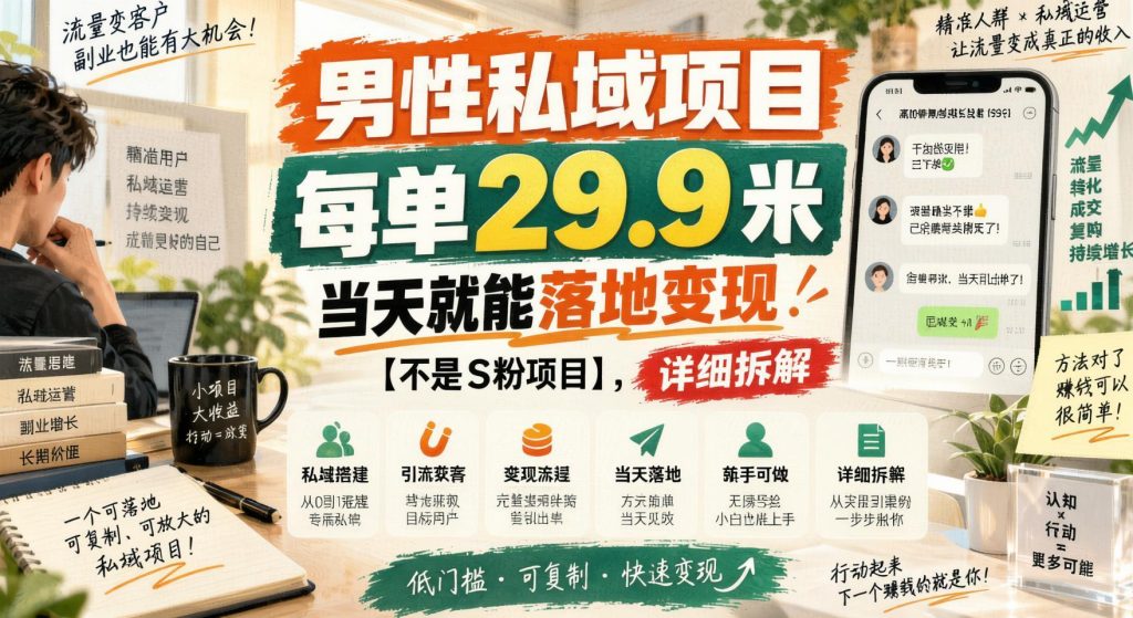 图片[1]- 男性私域轻量项目拆解：29.9客单，当天可落地尝试（哈）- 哈蒙副业社
