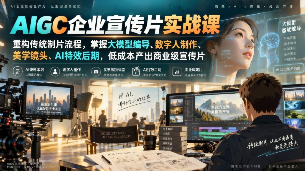 图片[1]- AIGC企业宣传片实战课：大模型编导+数字人+AI特效，低成本做出商业级短片（哈）- 哈蒙副业社