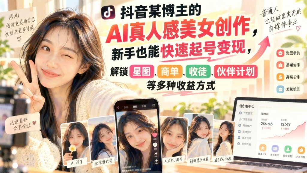 图片[1]- 抖音AI真人感美女短视频创作课，新手从0到成片，打通星图商单与伙伴计划（哈）- 哈蒙副业社