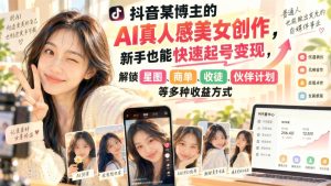 抖音AI真人感美女短视频创作课，新手从0到成片，打通星图商单与伙伴计划（哈）- 哈蒙副业社