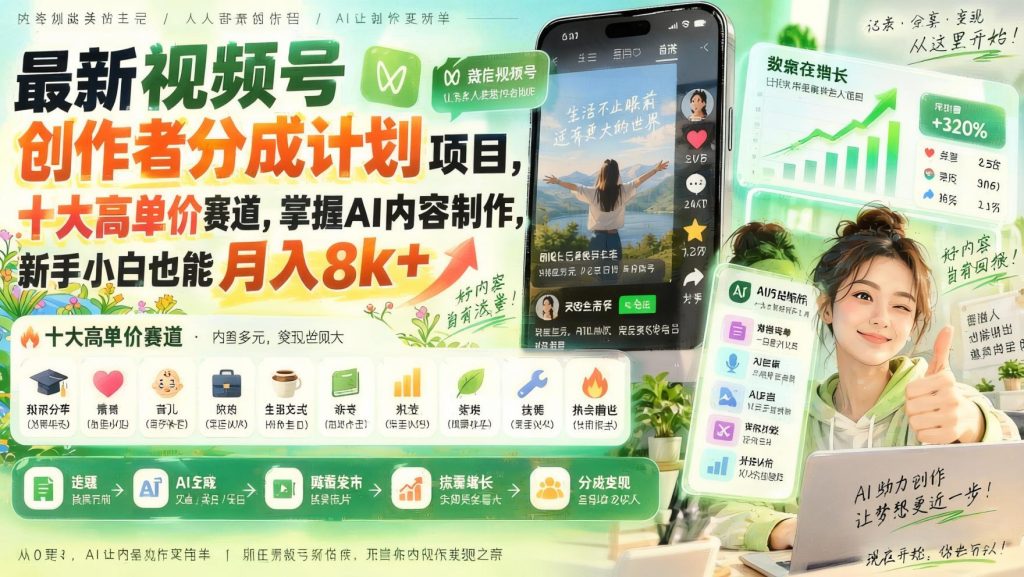 图片[1]- 视频号创作者分成计划：十大高单价赛道，用AI做原创视频，新手也能起步（哈）- 哈蒙副业社