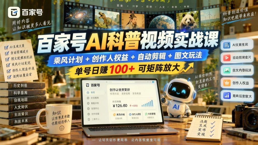 图片[1]- 百家号AI科普视频实战课：乘风计划+创作人权益+自动剪辑+图文玩法，矩阵运营可放大（哈）- 哈蒙副业社