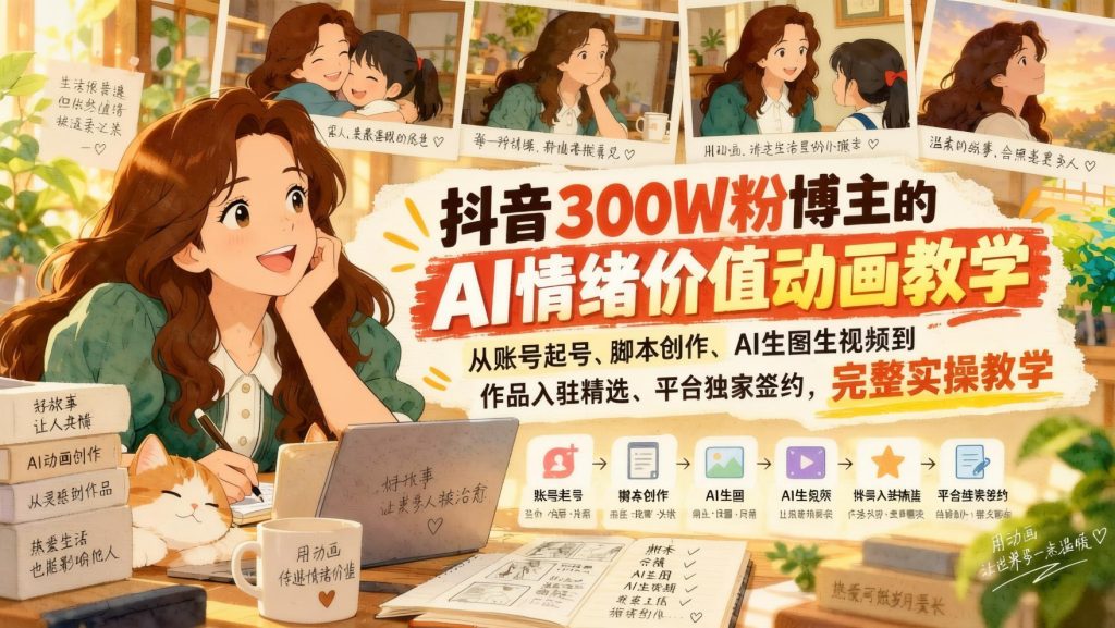 图片[1]- 抖音高粉博主AI情绪价值动画实战：起号、脚本、AI生图生视频、精选签约全流程（哈）- 哈蒙副业社