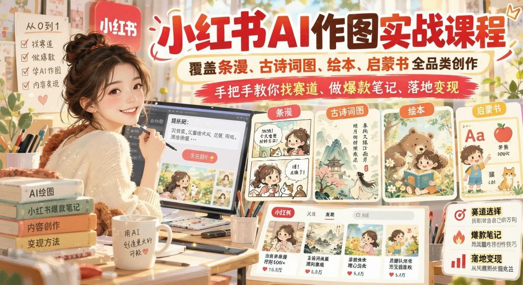 图片[1]- 小红书AI作图实战课：条漫古诗词绘本启蒙书全品类创作与爆款笔记（哈）- 哈蒙副业社