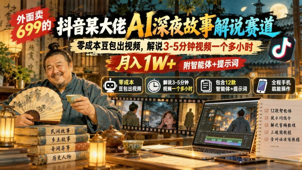 图片[1]- 抖音AI深夜故事解说实战：豆包零成本出视频+智能体提示词全流程（哈）- 哈蒙副业社