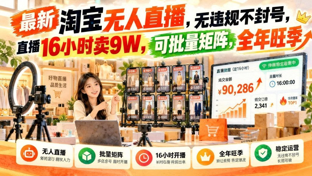 图片[1]- 淘宝无人直播新玩法：16小时卖9W，可批量矩阵，全年旺季可布局（哈）- 哈蒙副业社