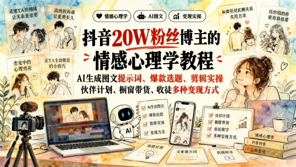 图片[1]- 抖音情感心理学短视频玩法：AI图文提示词、爆款选题、剪辑实操与多路径变现（哈）- 哈蒙副业社