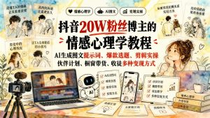 抖音情感心理学短视频玩法：AI图文提示词、爆款选题、剪辑实操与多路径变现（哈）- 哈蒙副业社