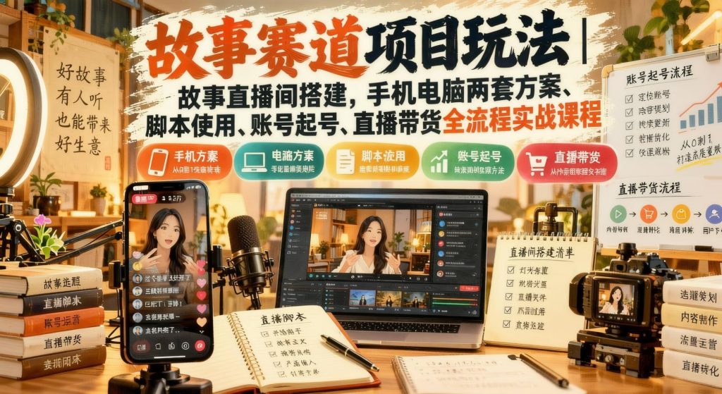 图片[1]- 故事直播间实战玩法：手机电脑搭建、脚本起号与带货全流程（哈）- 哈蒙副业社