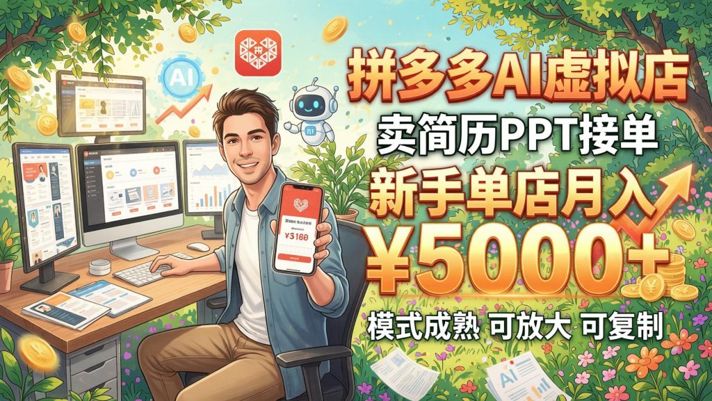 图片[1]- 拼多多虚拟店新玩法：用AI做简历PPT，轻资产开店与放大思路（哈）- 哈蒙副业社
