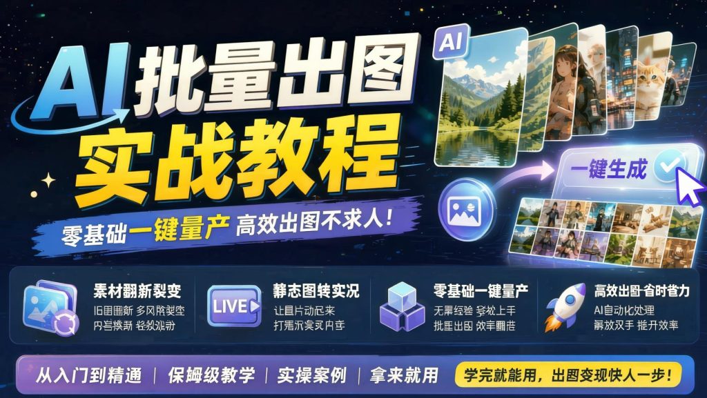 图片[1]- AI出图量产实战：素材翻新裂变、静态图转实况，零基础也能批量做（哈）- 哈蒙副业社