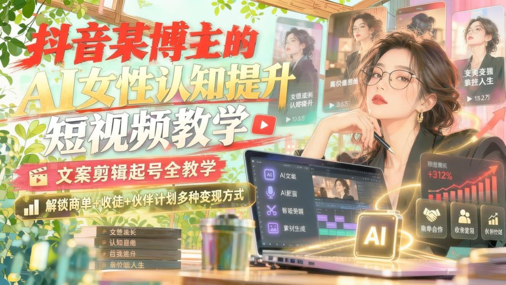 图片[1]- 女性认知提升短视频AI实战：文案剪辑起号与商单伙伴计划全流程（哈）- 哈蒙副业社