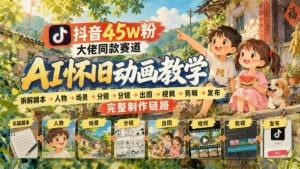 抖音45万粉同款AI怀旧动画短视频：脚本分镜人物场景到剪辑发布全链路（哈）- 哈蒙副业社