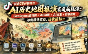 抖音AI历史地图推演怎么做?Geolayers古地图+AE动画+AI文案+剪映成片全流程(哈)- 哈蒙副业社