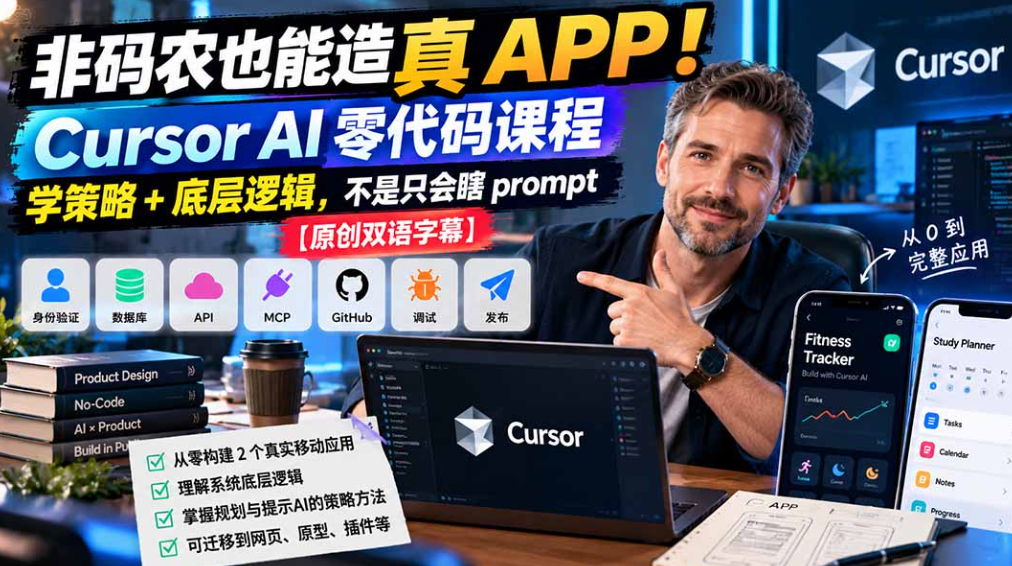 图片[1]- 非码农也能造真 APP！Cursor AI 零代码课程：学策略 + 底层逻辑，- 哈蒙副业社