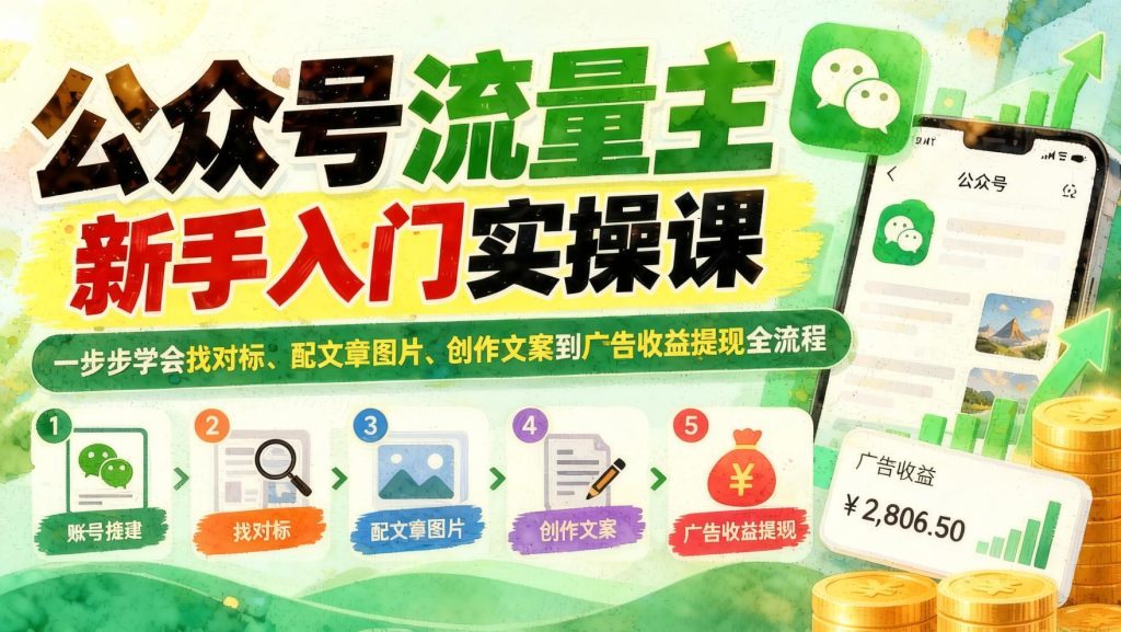 图片[1]- 公众号流量主新手入门：对标找图+文案创作+收益提现全流程（哈）- 哈蒙副业社