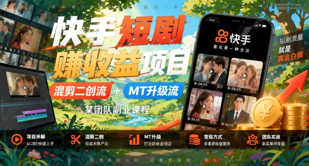 图片[1]- 快手短剧推广分成新玩法：混剪二创+MT升级双路线副业课（哈）- 哈蒙副业社