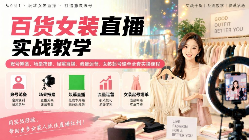 图片[1]- 百货女装直播实战课：账号筹备+绿幕场景+流量运营+女装起号爆单（哈）- 哈蒙副业社