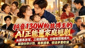 抖音130W粉博主同款AI正能量家庭短剧实战：剧本改写+三视图+分镜剪辑全流程（哈）- 哈蒙副业社