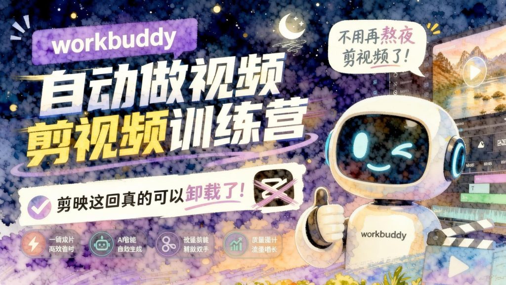 图片[1]- WorkBuddy AI自动做视频剪视频训练营：10+核心Skill，口播混剪带货短剧一站出片（哈）- 哈蒙副业社
