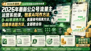 2026公众号流量主全新运营课：AI写作+降痕+批量隔离+高爆选题全拆解（哈）- 哈蒙副业社