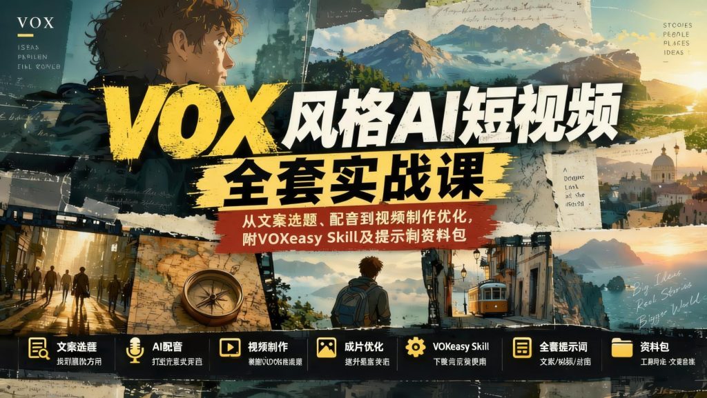 图片[1]- VOX风格AI短视频全流程实战：文案选题、配音与成片优化，附Skill和提示词包（哈）- 哈蒙副业社