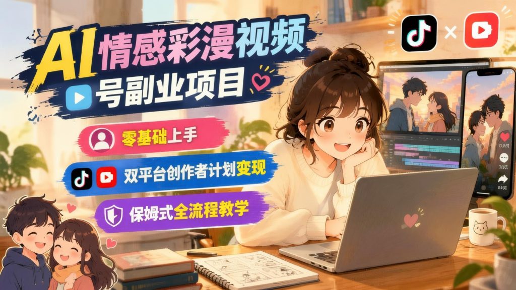 图片[1]- AI情感彩漫视频号副业：零基础做漫画短视频，双平台创作者计划全流程教学（哈）- 哈蒙副业社
