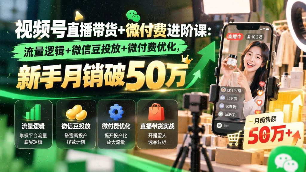 图片[1]- 视频号直播带货微付费进阶实战：微信豆投放+流量优化，新手也能跑通高投产直播间（哈）- 哈蒙副业社