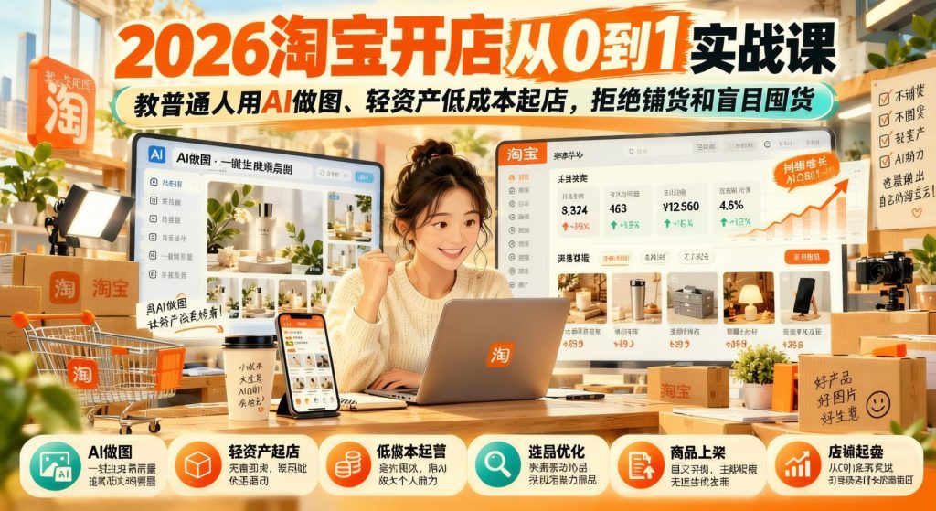 图片[1]- 2026淘宝开店从0到1实战：普通人用AI做图轻资产起店，不铺货不囤货（哈）- 哈蒙副业社
