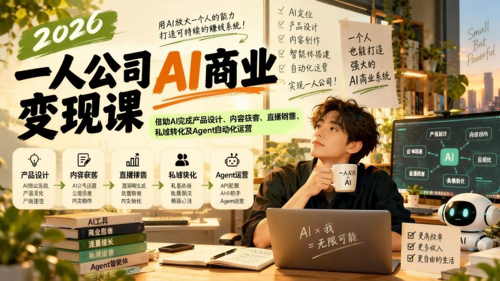 图片[1]- 2026一人公司AI商业系统实战：产品设计、内容获客、直播销售与Agent自动化全链路（哈）- 哈蒙副业社