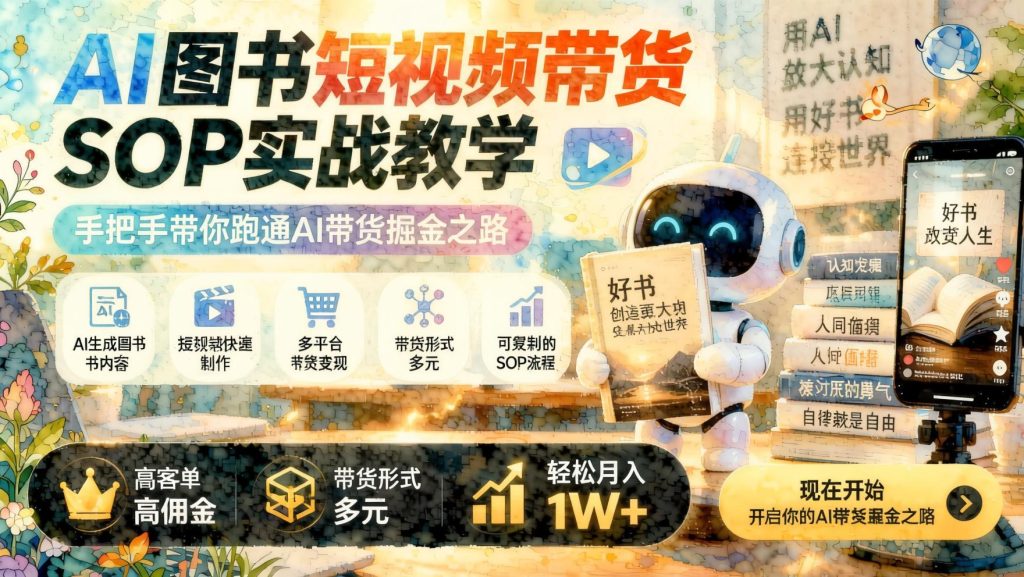 图片[1]- AI图书短视频带货SOP实战：视频号书单号选品、AI成片与带货闭环全解析（哈）- 哈蒙副业社