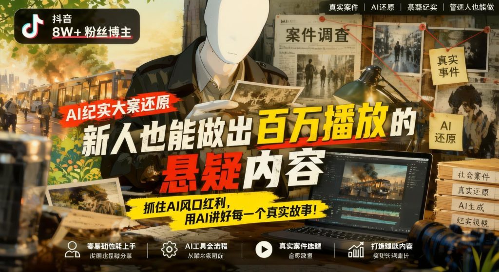 图片[1]- 抖音AI纪实大案还原实操课：悬疑内容制作、合规标注与起号变现（哈）- 哈蒙副业社