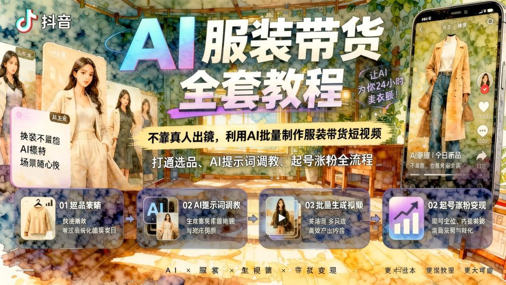 图片[1]- 抖音AI服装带货全套实操课：不靠真人出镜，批量制作服装带货短视频（哈）- 哈蒙副业社