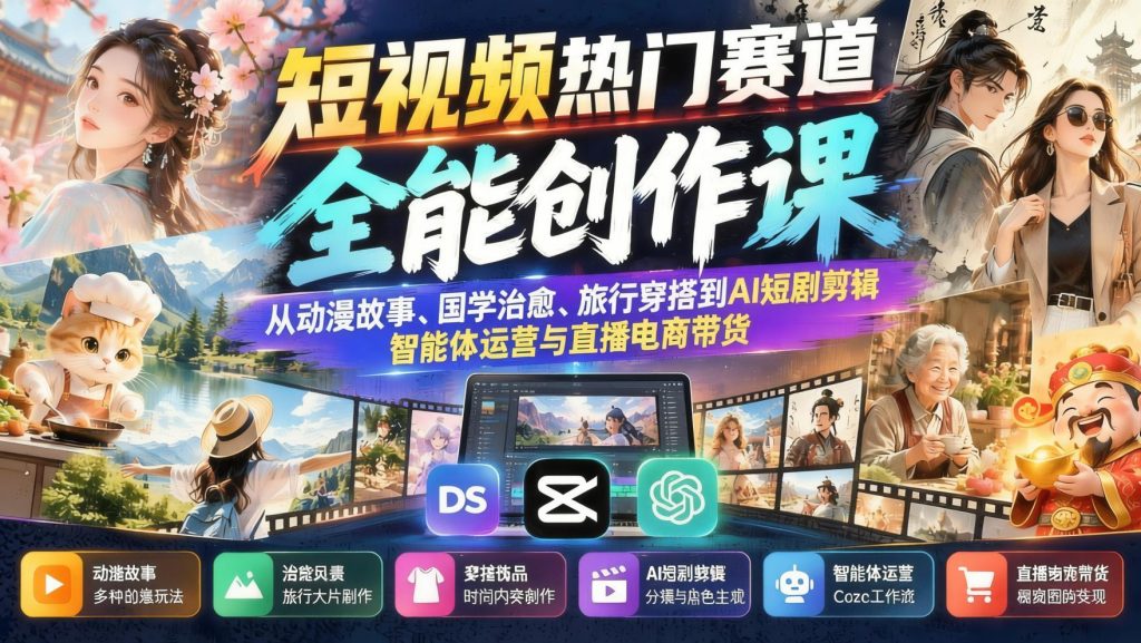 图片[1]- 2026年AI短视频全能创作课：从动漫故事到直播带货的完整学习路径（哈）- 哈蒙副业社