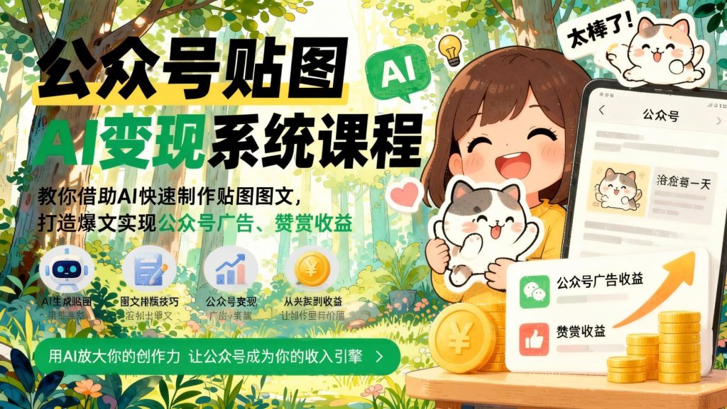 图片[1]- 公众号贴图AI图文实战课：AI快速做贴图爆文，打通广告与赞赏功能（哈）- 哈蒙副业社