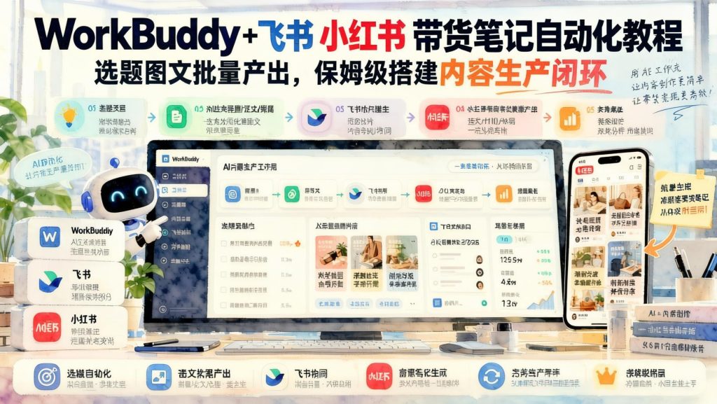 图片[1]- WorkBuddy+飞书小红书带货笔记自动化：选题图文批量产出，内容生产闭环搭建（哈）- 哈蒙副业社
