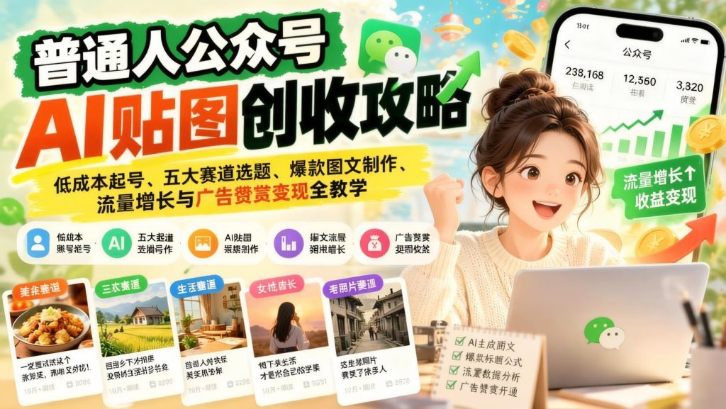 图片[1]- 公众号贴图AI图文系统课：AI批量做贴图爆文，公众号广告与赞赏开通实操（哈）- 哈蒙副业社