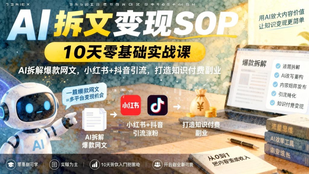 图片[1]- AI拆文变现实战课｜10天拆透爆款网文套路，小红书+抖音引流做知识付费副业（哈）- 哈蒙副业社
